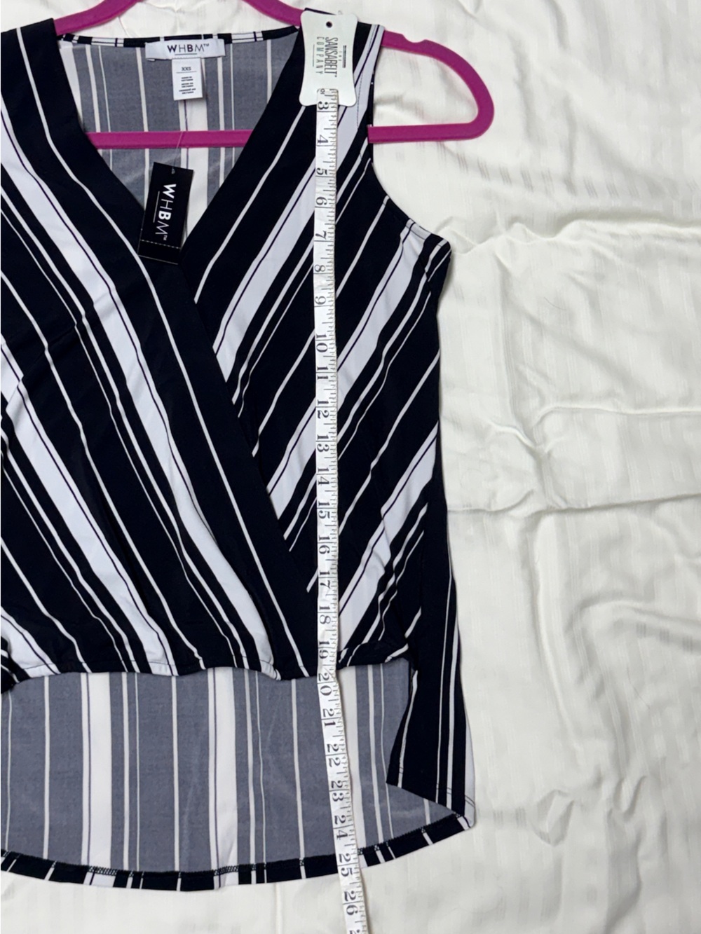 White House Black Market Black & White Diagonal Stripe Surplice Tank - Picture 4 of 6